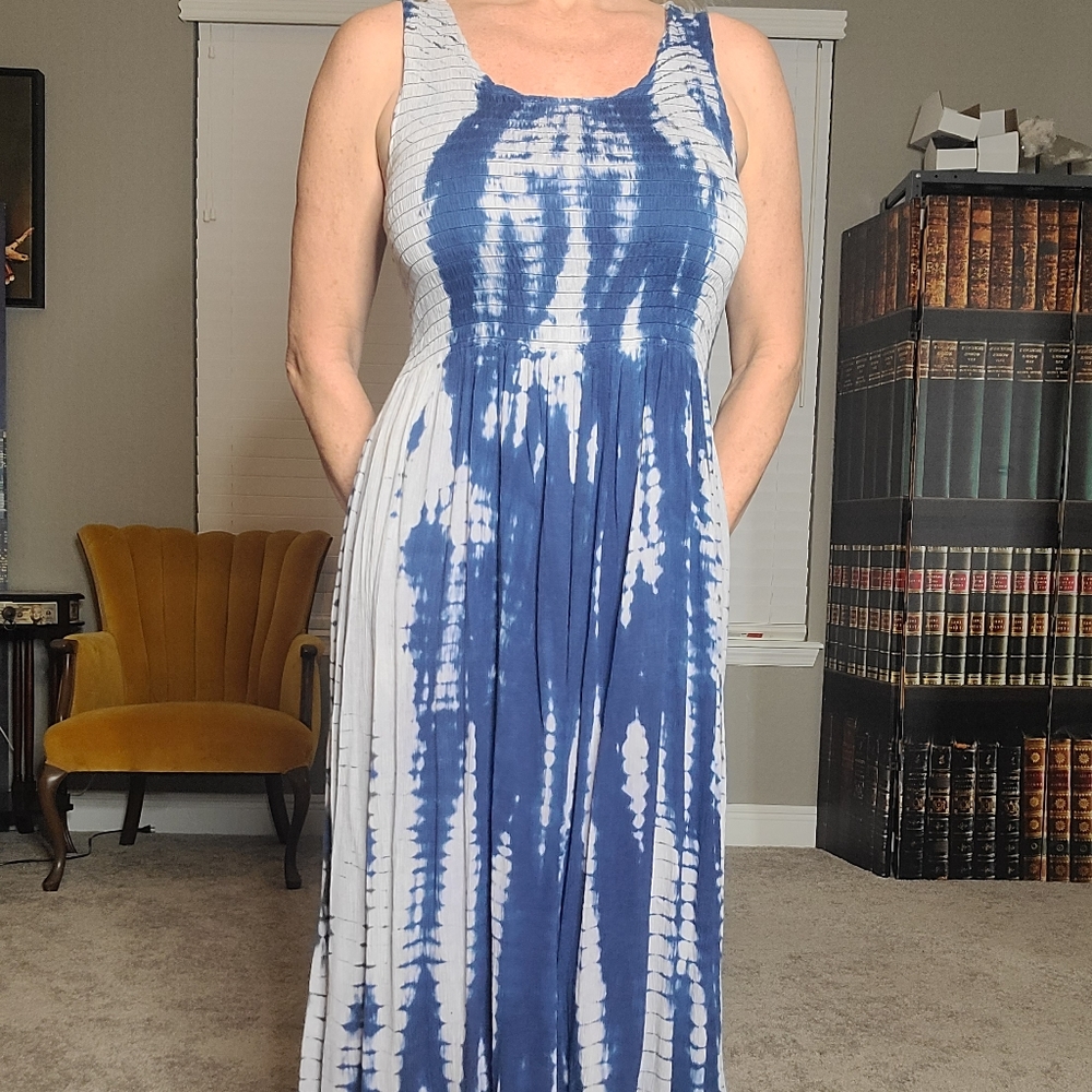 Womens Blue White Tie Dye Dress S - Picture 4 of 7